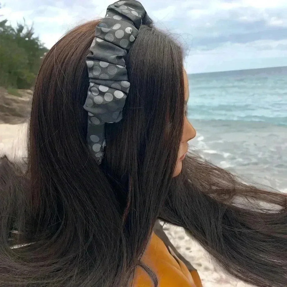 Multi-Gray Polka Dots Silk Headband Artisan Handcrafted Crown Hair Accessory - Picture 8 of 8